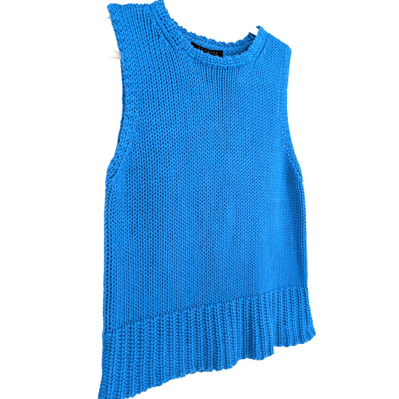 VTG 90s Express‎ Bright Blue Chunky Knit Preppy Twee Academia Sweater Vest Large - Picture 3 of 7